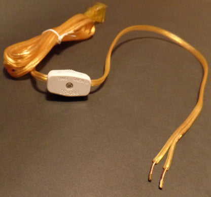 NEW 8 feet Clear Gold 18/2 Plastic Covered Lamp Cord Set SPT-2 w/ Rotary Switch