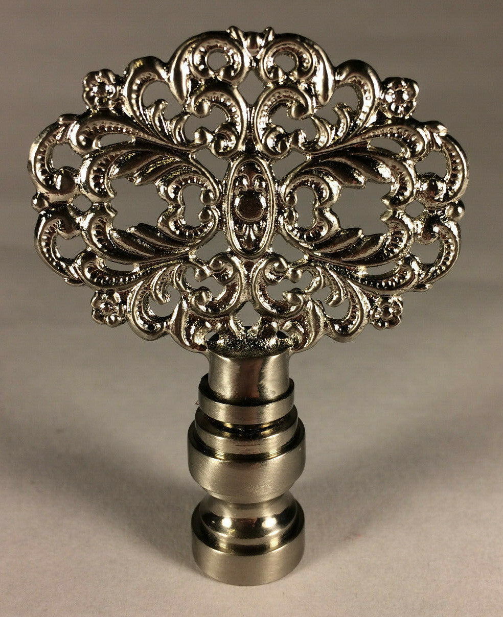 New 2 3/8" Solid Brass Die Cast Rosette Lamp Harp Finial, Satin Nickel #LF129S