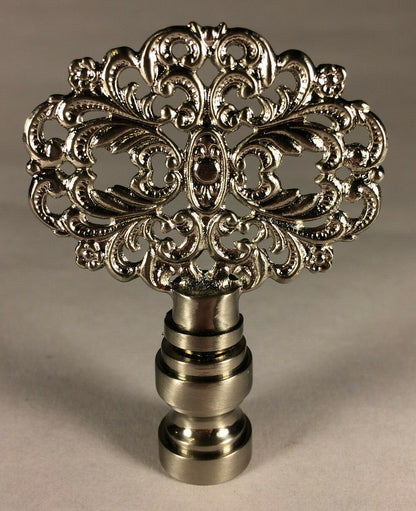 New 2 3/8" Solid Brass Die Cast Rosette Lamp Harp Finial, Satin Nickel #LF129S