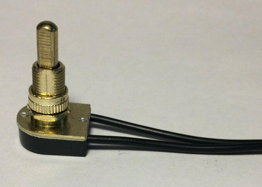 New On/Off Brass Plated Push Canopy Switch, 5/8" Shank, 6" Long Wire Leads CS407 - Stone Door Lamps