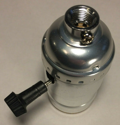 New 3-Way Nickel Finish Medium Base Turn Knob Lamp Socket SO346N