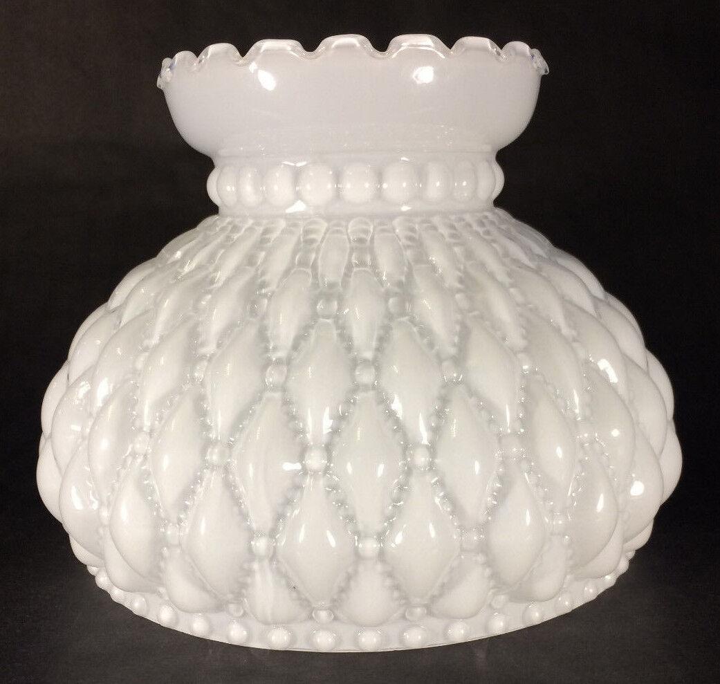 NEW 7" Diamond Quilted White Opal Glass Oil Student Lamp Shade Crimp Top #PS660 - Stone Door Lamps