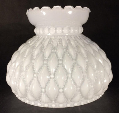 NEW 7" Diamond Quilted White Opal Glass Oil Student Lamp Shade Crimp Top #PS660 - Stone Door Lamps