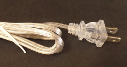 NEW 6' Clear Silver 18/2 Plastic Covered Lamp Cord Plug Set SPT-1, U.L. #CS703
