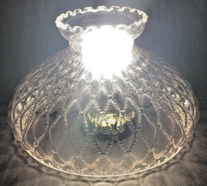 New 10" Student Lamp Shade Pink Crystal Glass Diamond Quilted, Crimp Top, #SH408