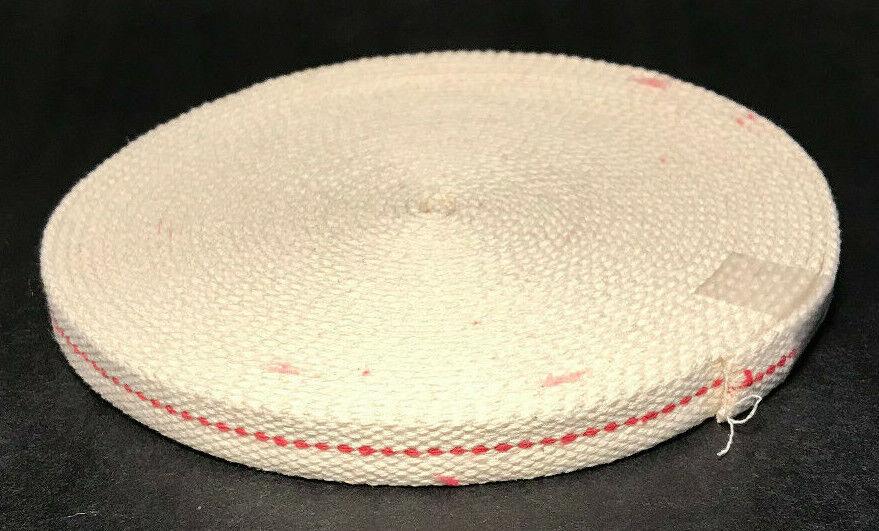 New 3/4" Wide, Cotton Wick w/ Red Stripe For #2 Brass Plated Burner Sold By Yard - Stone Door Lamps