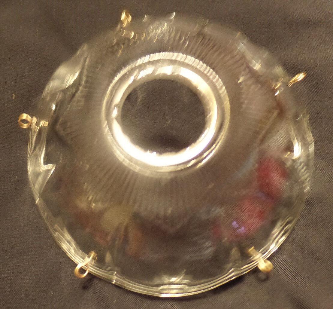 NEW 4" Pressed Glass Round Lamp Prism Chandelier Bobeche w/ 5 Brass Pins #BB902 - Stone Door Lamps