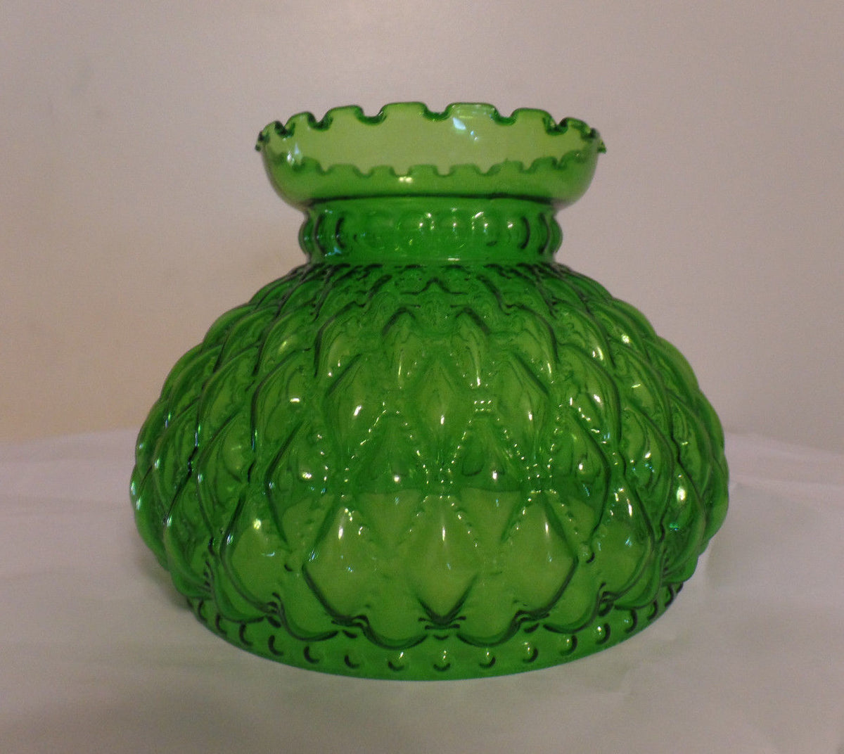 NEW 7" Diamond Quilted Dark Green Glass Oil Student Lamp Shade Crimp Top  #PS665