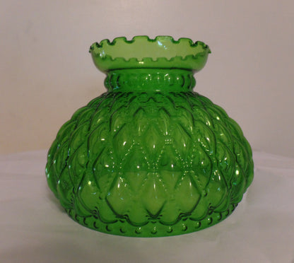 NEW 7" Diamond Quilted Dark Green Glass Oil Student Lamp Shade Crimp Top  #PS665