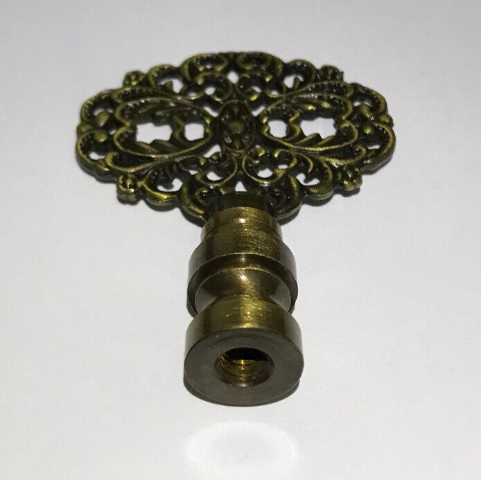 New 2 3/8" Solid Brass Die Cast Rosette Lamp Finial, 1/4-27 Antique Brass Finish