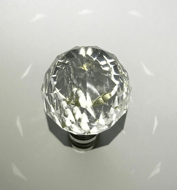 New 2 1/4" Crystal Lamp Finial With Nickel Finish Base, 1/4 - 27F Tap, #CF139N - Stone Door Lamps