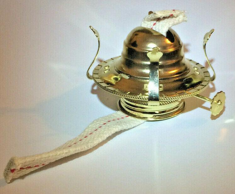 New #2 Brass Plated Oil Kerosene Lamp Burner W/ Wick, Accepts 3" Base Chimney