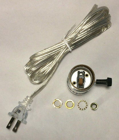 Vintage Table Lamp Rewiring Kit w/ Nickel Plated 3 - Way Socket, Clear Silver Cord - Stone Door Lamps