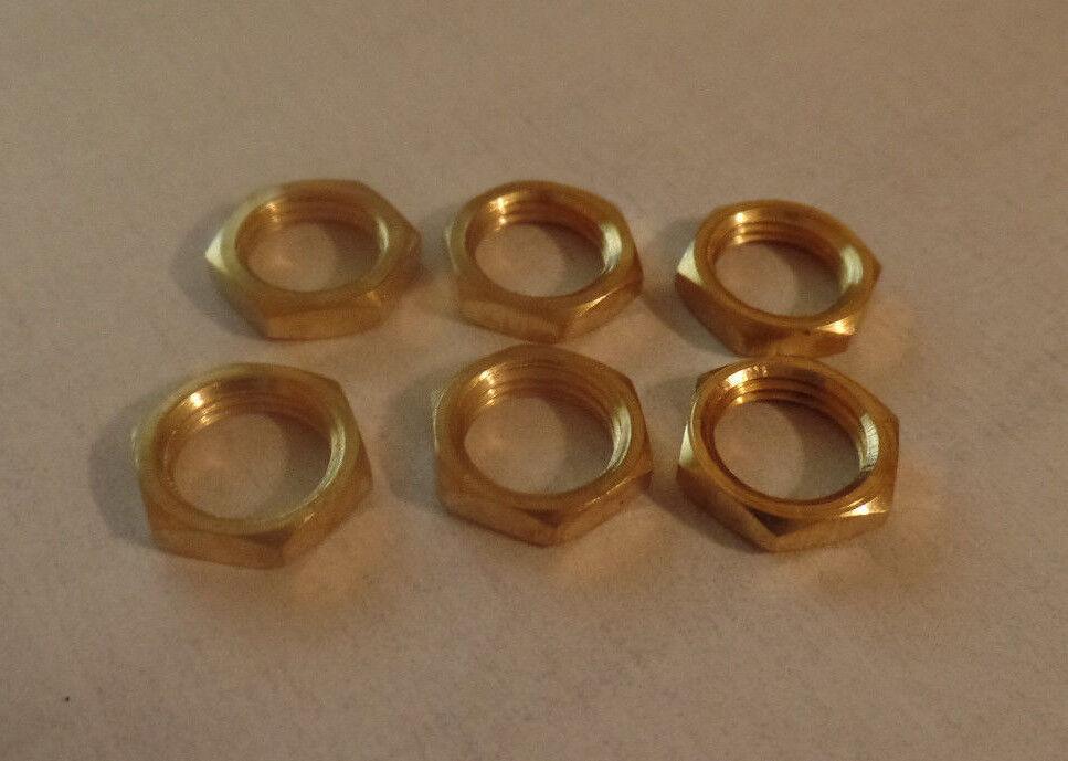 LOT OF 6 BRASS HEX NUTS HEXAGON LOCKNUT 1/8F Ceiling Canopy Lamp Part #LN700 - Stone Door Lamps