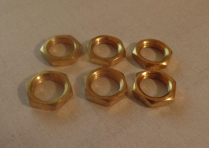 LOT OF 6 BRASS HEX NUTS HEXAGON LOCKNUT 1/8F Ceiling Canopy Lamp Part #LN700 - Stone Door Lamps