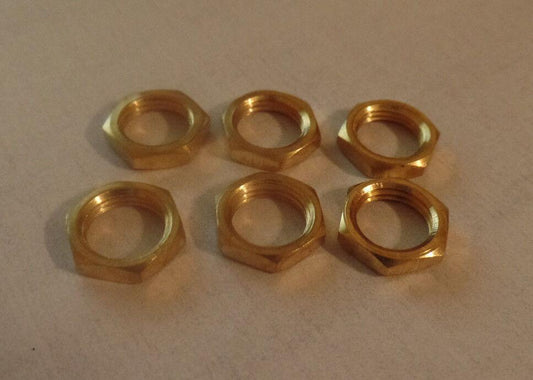 LOT OF 6 BRASS HEX NUTS HEXAGON LOCKNUT 1/8F Ceiling Canopy Lamp Part #LN700 - Stone Door Lamps