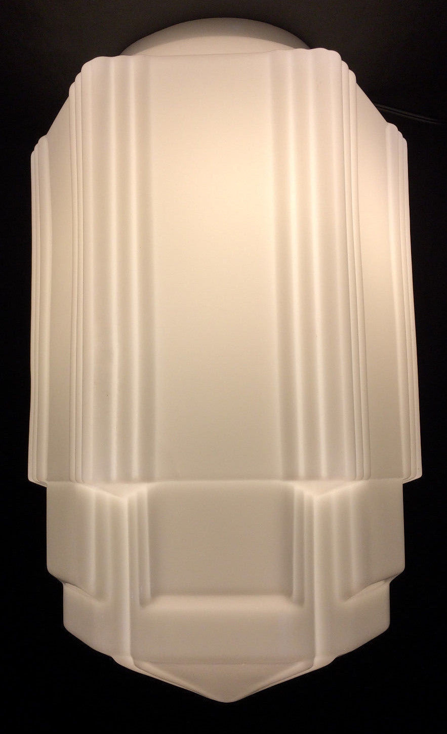 New Art Deco Pendant Shade, Opal Glass, 16 1/2" tall, 6" Lip Fitter, 12" Wide