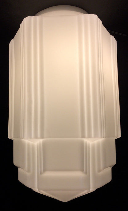 New Art Deco Pendant Shade, Opal Glass, 16 1/2" tall, 6" Lip Fitter, 12" Wide