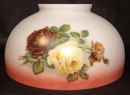 NEW 14" Dome Lamp Shade, Hand Blown English Roses, Table & Library Lamp #DS033 - Stone Door Lamps