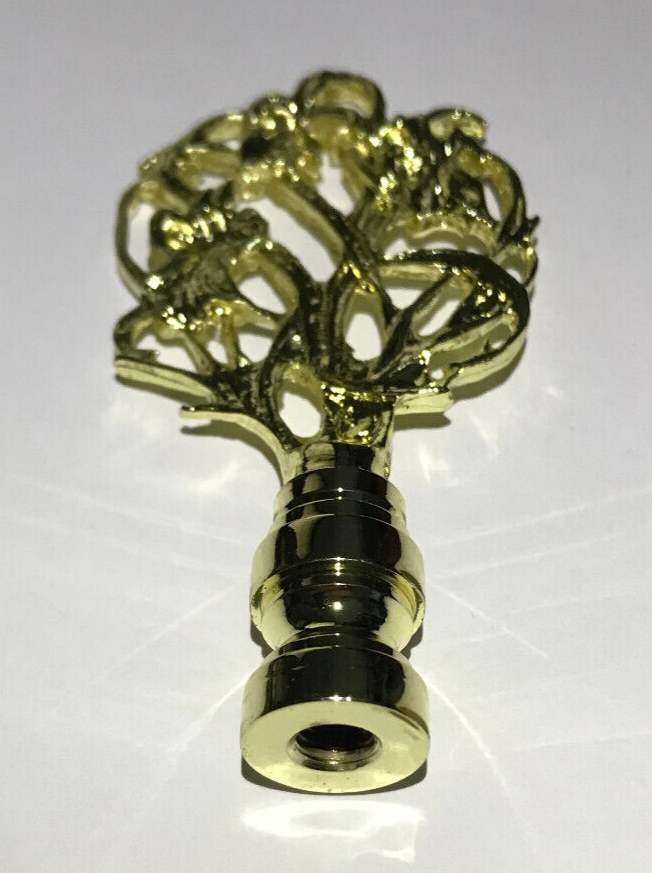 New 3 1/8" Brass Vine Design Lamp Finial, Polished & Lacquered, 1/4-27F #BF080