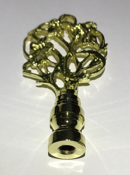 New 3 1/8" Brass Vine Design Lamp Finial, Polished & Lacquered, 1/4-27F #BF080
