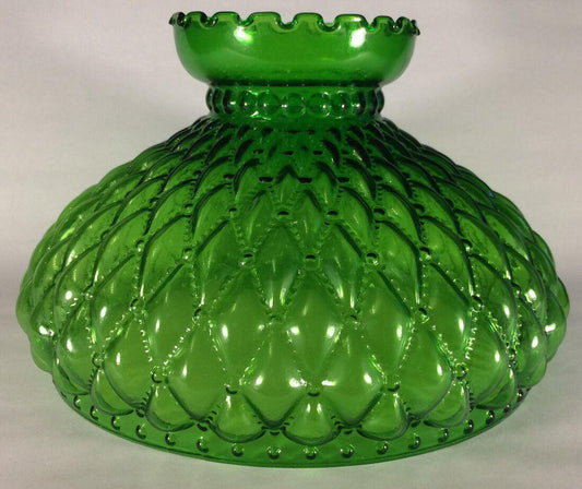 10" Green Oil Kerosene Glass Diamond Quilted Student Lamp Shade fits Aladdin 405