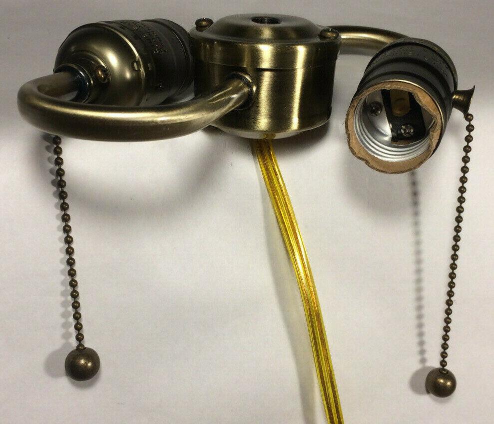 New Wired S - Type 2 - Light Lamp Cluster w/ Pull Chain Sockets, Antique Finish 412A - Stone Door Lamps
