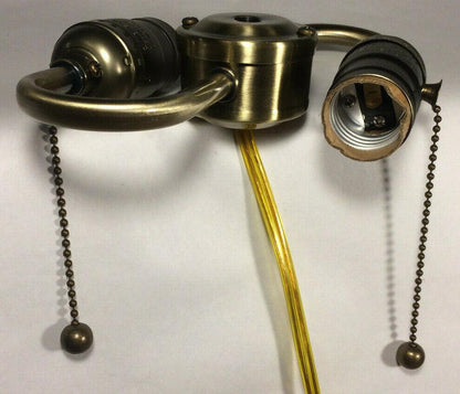 New Wired S - Type 2 - Light Lamp Cluster w/ Pull Chain Sockets, Antique Finish 412A - Stone Door Lamps