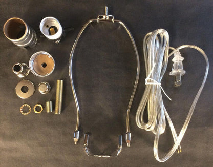 Table Lamp Wiring Kit 10" Nickel Plated Harp,Push - Thru Socket,Clear Silver Cord - Stone Door Lamps