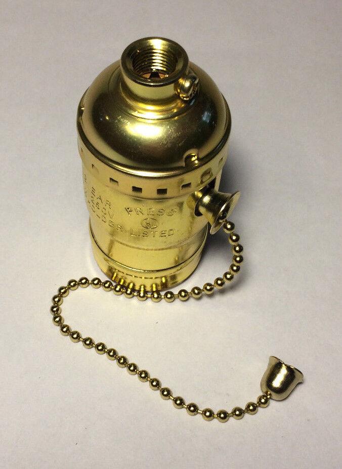 Brass Plated Pull Chain Socket for Standard Size Light Bulbs Lamp Part #320 - Stone Door Lamps