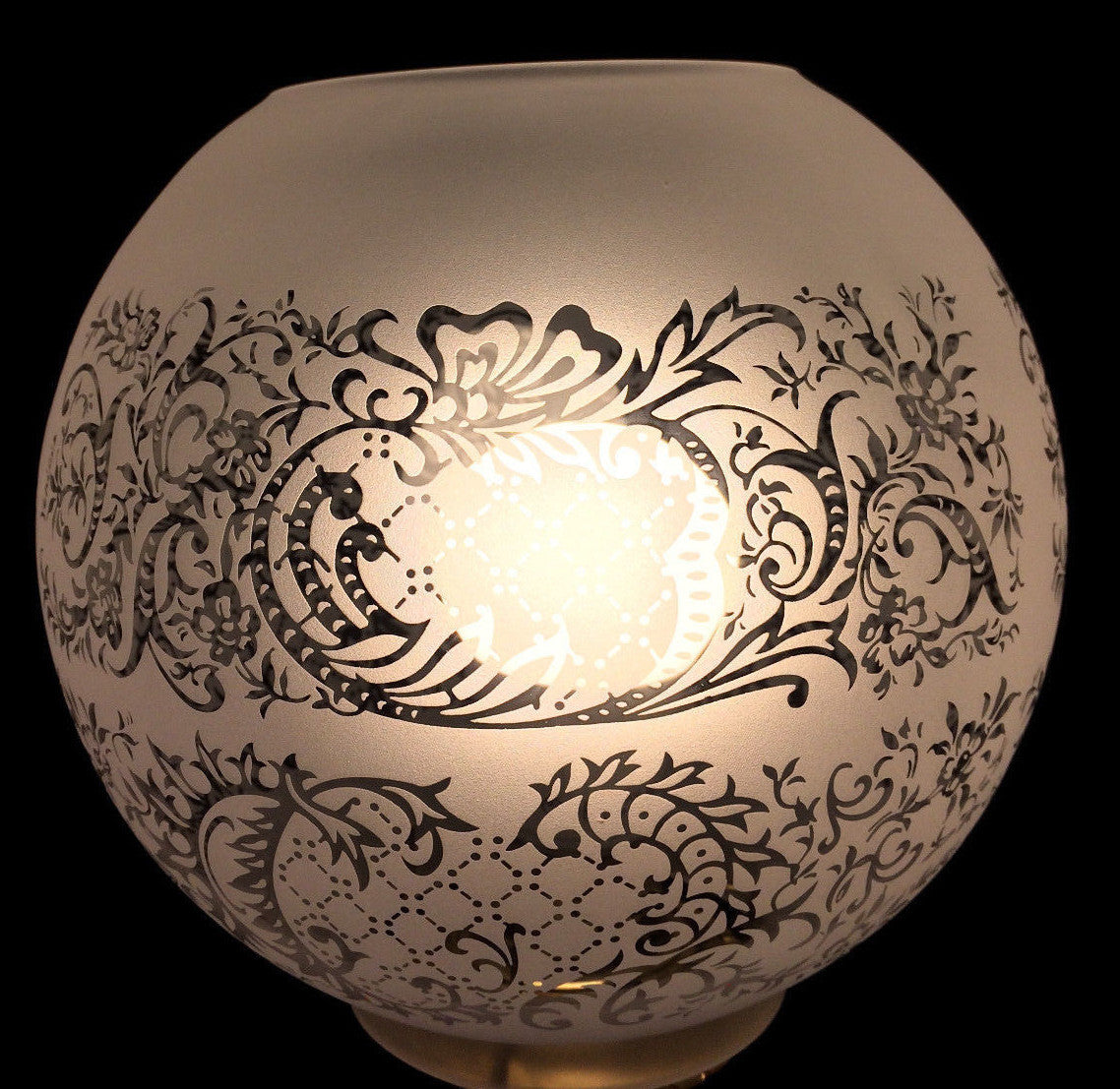 8" Venicia Satin Etched Floral Scene Gas Oil Ball Lamp Shade - 4" fitter  PS503i