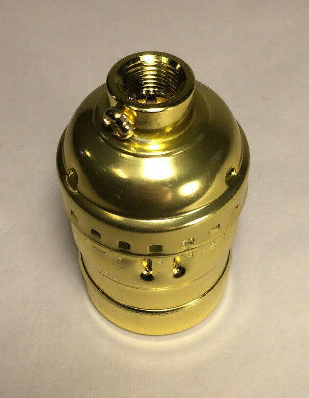New Short Keyless Lamp Socket, Medium Base (E26), Brass Plated, U.L. #CS348 - Stone Door Lamps