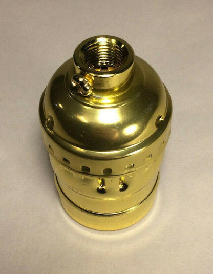 New Short Keyless Lamp Socket, Medium Base (E26), Brass Plated, U.L. #CS348 - Stone Door Lamps