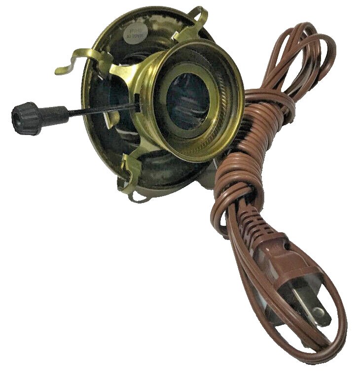 New Antique Brass Plated #2 Electric Lamp Burner With 6 ft. Brown Cord #EB300BR - Stone Door Lamps