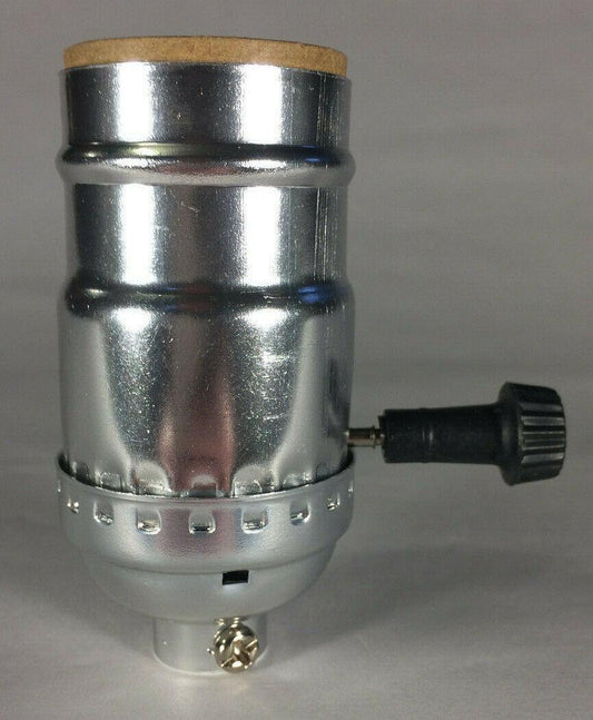 New 3 - Way Nickel Finish Medium Base Turn Knob Lamp Socket SO346N - Stone Door Lamps