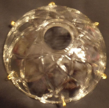 NEW 4" Pressed Glass Round Lamp Prism Chandelier Bobeche w/ 6 Brass Pins #BB906 - Stone Door Lamps