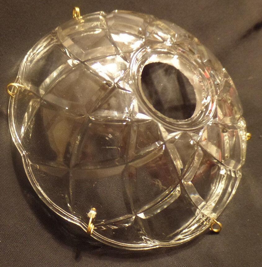 NEW 4" Pressed Glass Round Lamp Prism Chandelier Bobeche w/ 6 Brass Pins #BB906 - Stone Door Lamps