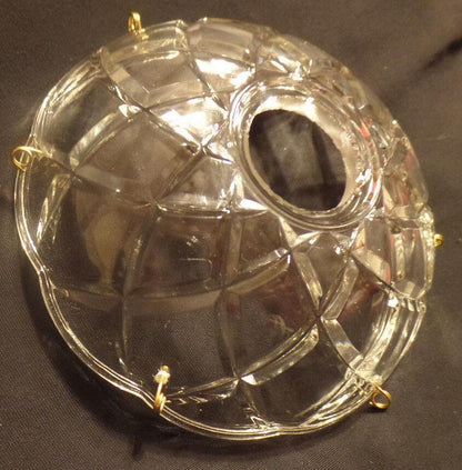 NEW 4" Pressed Glass Round Lamp Prism Chandelier Bobeche w/ 6 Brass Pins #BB906 - Stone Door Lamps