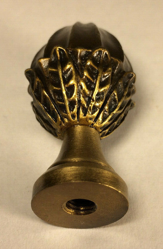New 2 1/8" Acorn Cast Metal Lamp Harp Finial w/ Antique Brass Finish, #LF074A
