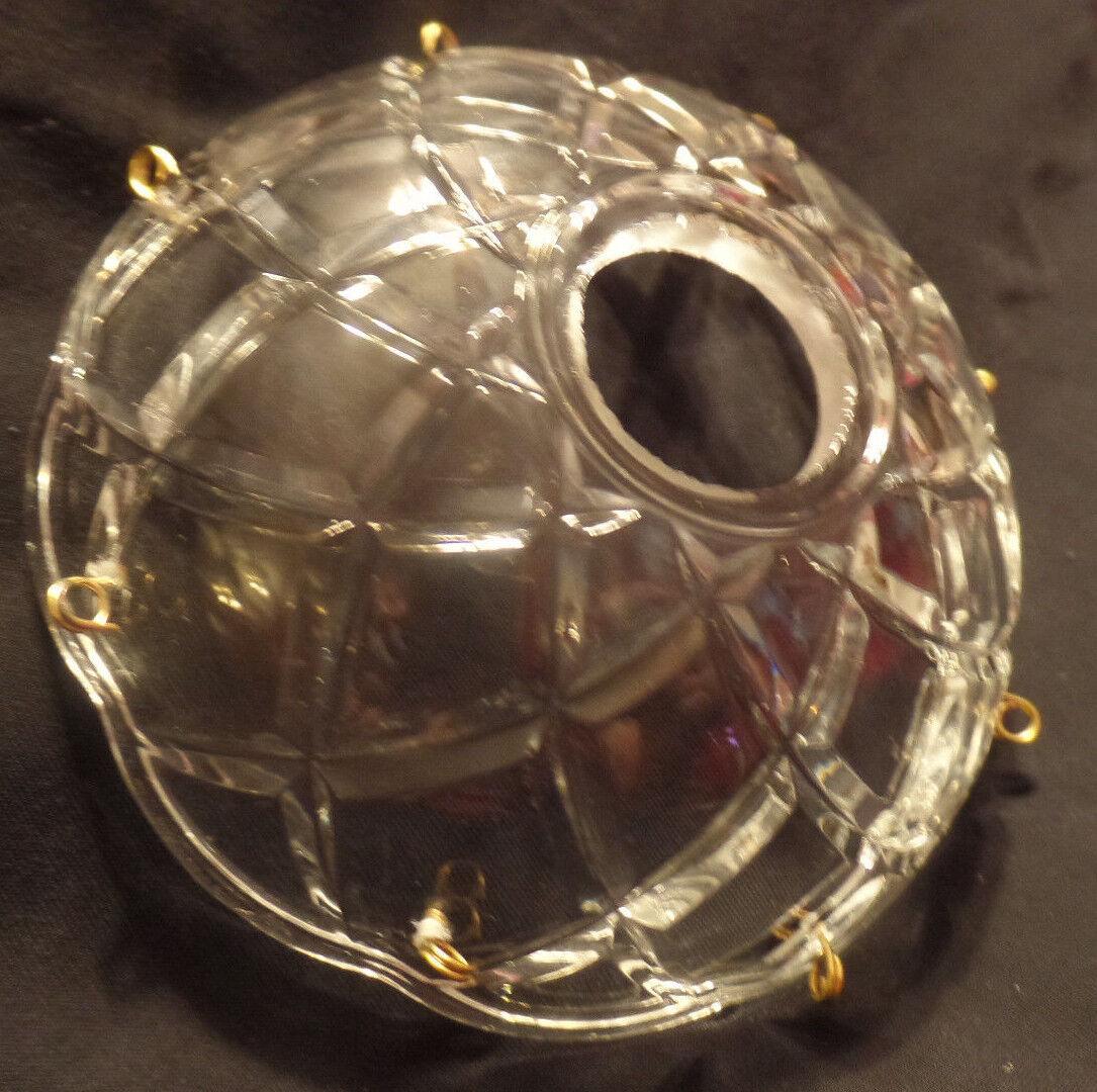 NEW 4" Pressed Glass Round Lamp Prism Chandelier Bobeche w/ 8 Brass Pins #BB909 - Stone Door Lamps