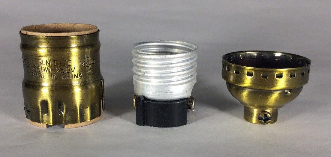 New Antique Brass Short Keyless Lamp Socket Early Electric Industrial Style 291A - Stone Door Lamps