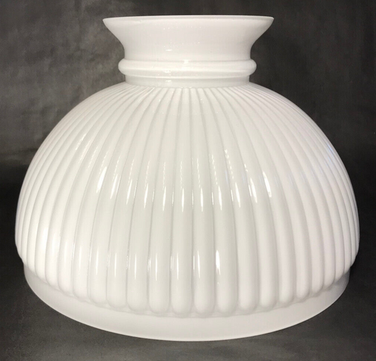New 10" Clear Over Opal White Cased Glass Ribbed Student Lamp Shade #SH000C