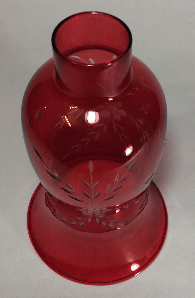 Cranberry Cut Flower Glass Hurricane Lamp Shade Candle Sconce Light, 5" x 8 1/4"