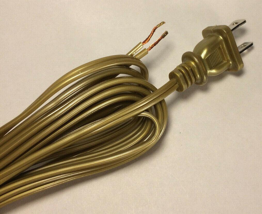 New 12' Unfinished Brass 18/2 Plastic Covered Lamp Cord Plug Set SPT - 1,UL,#CS727 - Stone Door Lamps