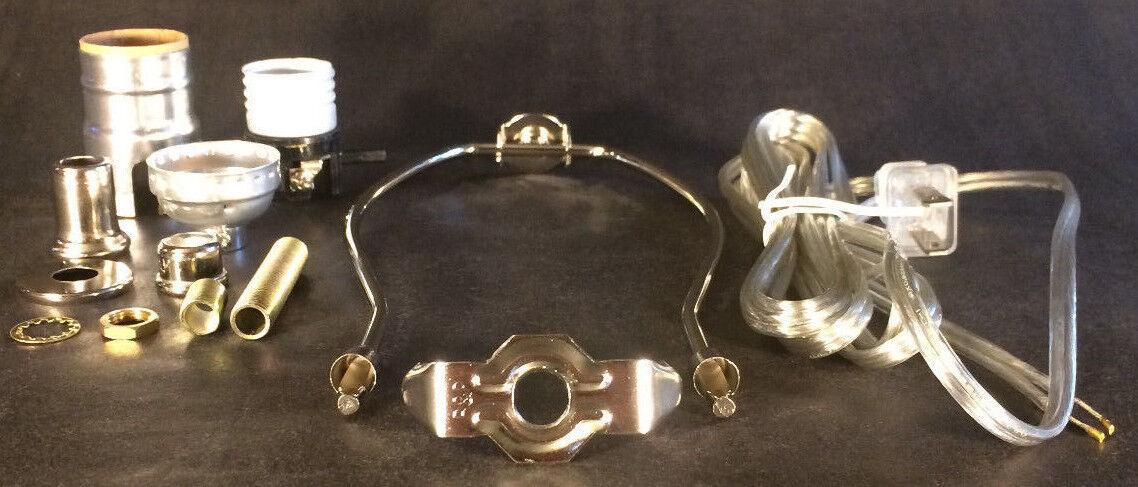 Table Lamp Wiring Kit 8" Nickel Plated Harp, Push - Thru Socket,Clear Silver Cord - Stone Door Lamps