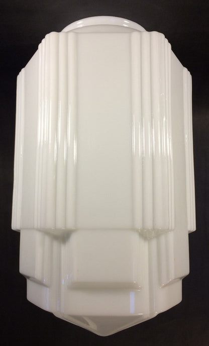 New Art Deco Pendant Shade, Opal Glass, 16 1/2" tall, 6" Lip Fitter, 12" Wide