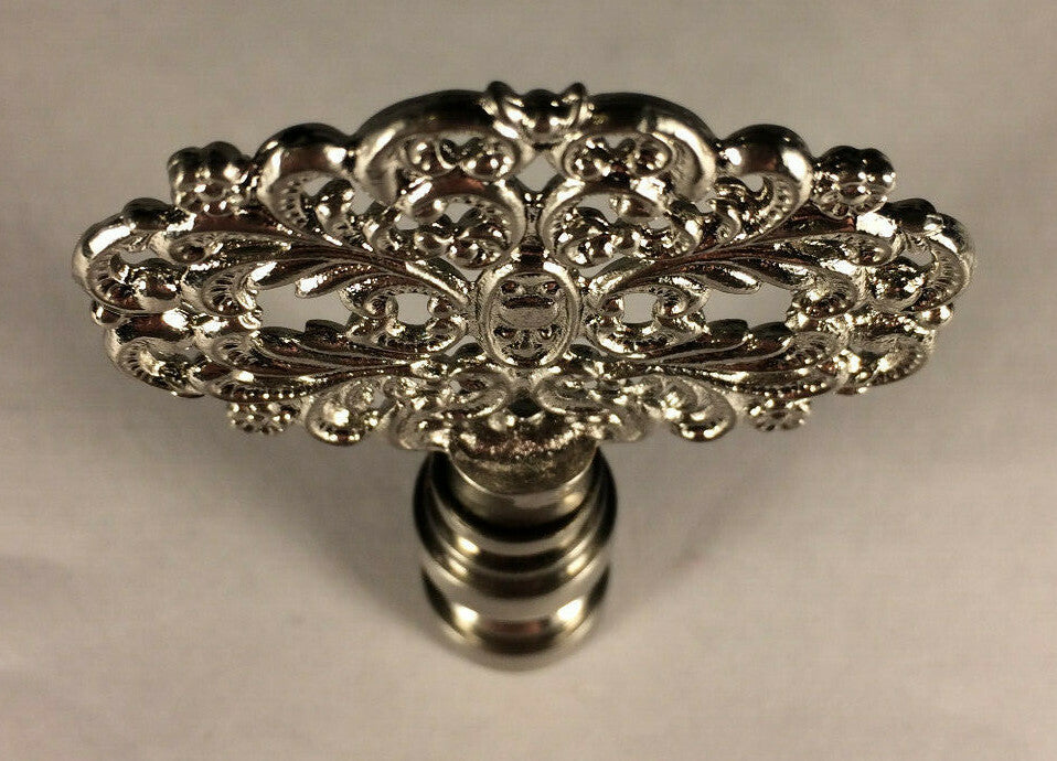 New 2 3/8" Solid Brass Die Cast Rosette Lamp Harp Finial, Satin Nickel #LF129S