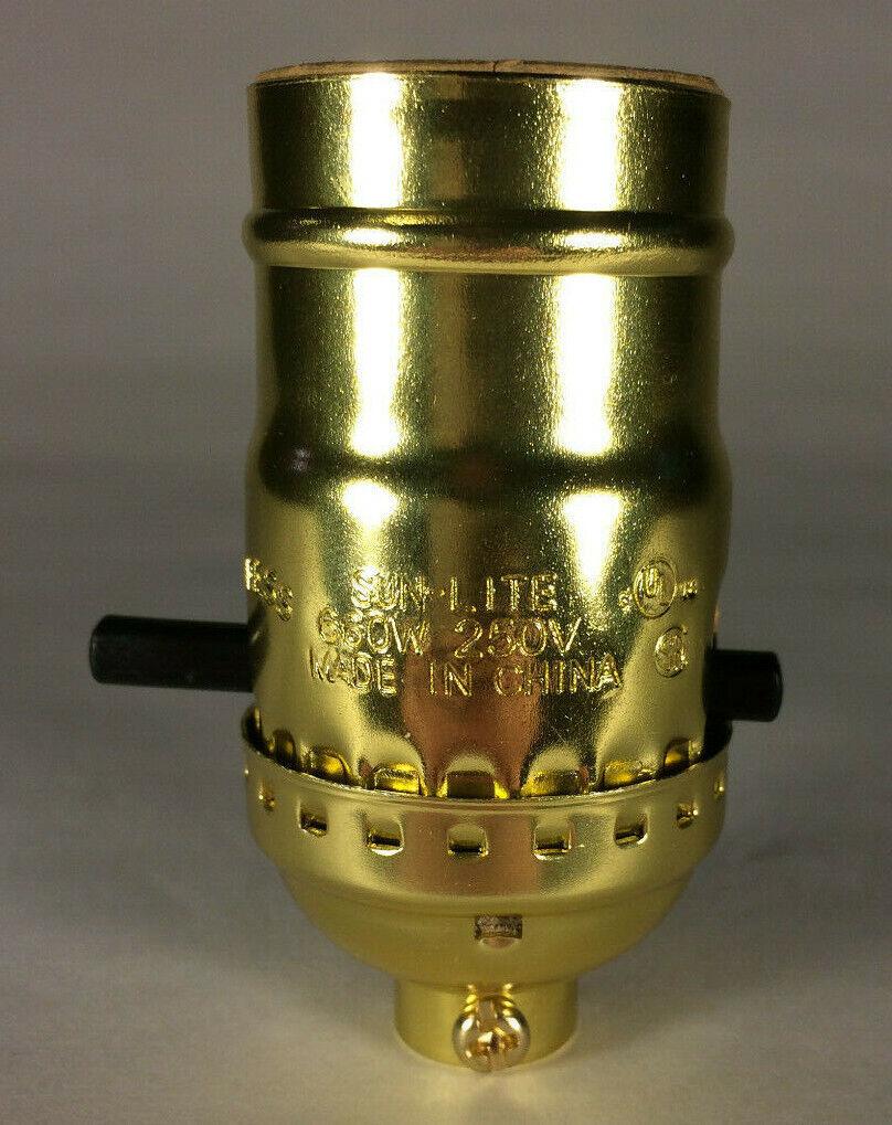 New Push - Thru Lamp Socket With Side Outlet For Cord, Brass Plated, U.L. #CS340 - Stone Door Lamps