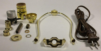 Table Lamp Wiring Kit 6" Brass Plated Harp, Push - Thru Socket, 8 ft. Brown Cord - Stone Door Lamps