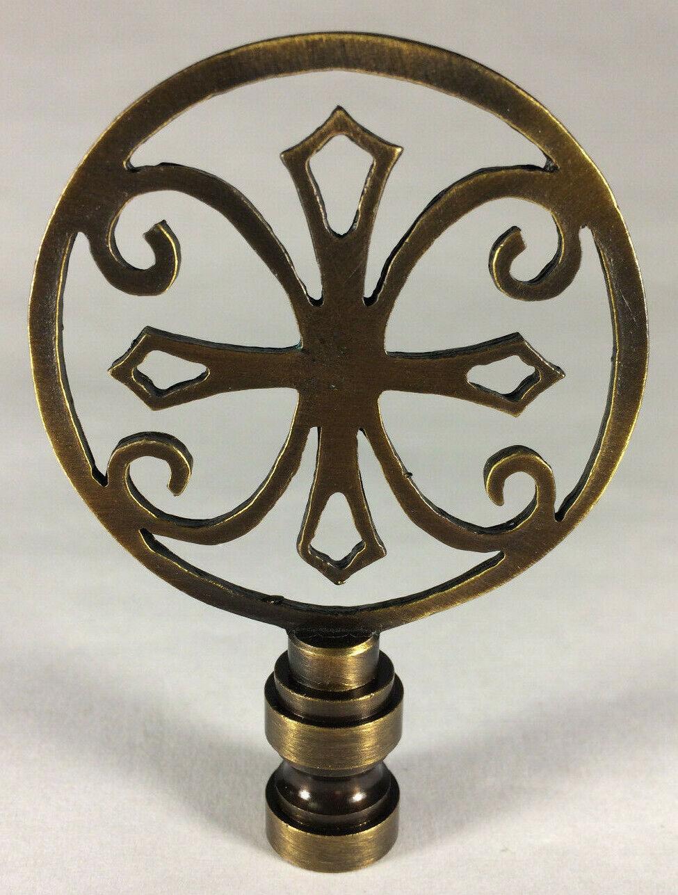 New 1 15/16" Brass Cross Lamp Harp Finial, Antique Brass Finish, 1/4 - 27F, #LF343 - Stone Door Lamps